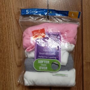 Hanes Girls Tagless Camis Tank Tops Size Lg 4-Pack White Gray Pink Layering